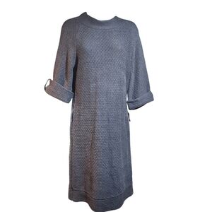 Yvos Women's Sweater Dress Angora Rabbit Hair Blend Blue Grey Sheath Size L